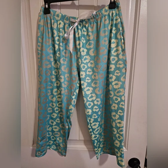 Aqua and Cream Leopard Print Pajama Set - Picture 3 of 9